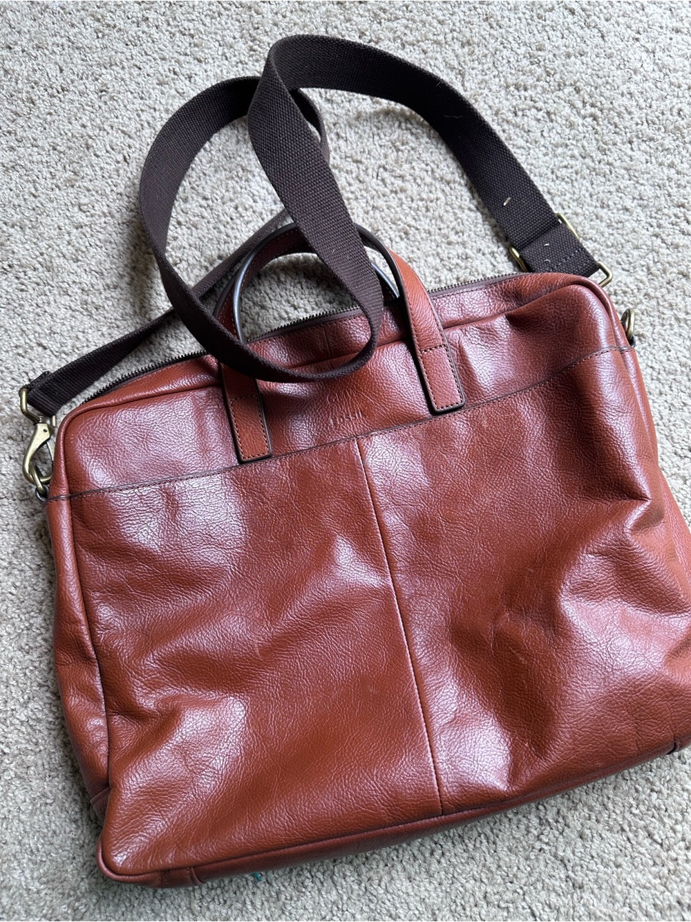 Fossil Men's Leather Laptop Bag in Chestnut Brown